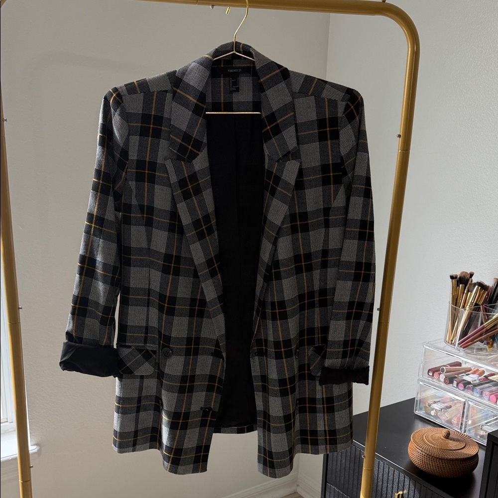 Forever 21 Black and Gray Plaid Blazer